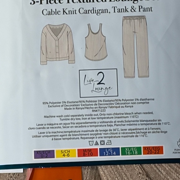 ❤️Live 2 Lounge 3Piece Textured Lounge Set XXL New Cable Knit Cardigan&Tank&Pant - Picture 10 of 10